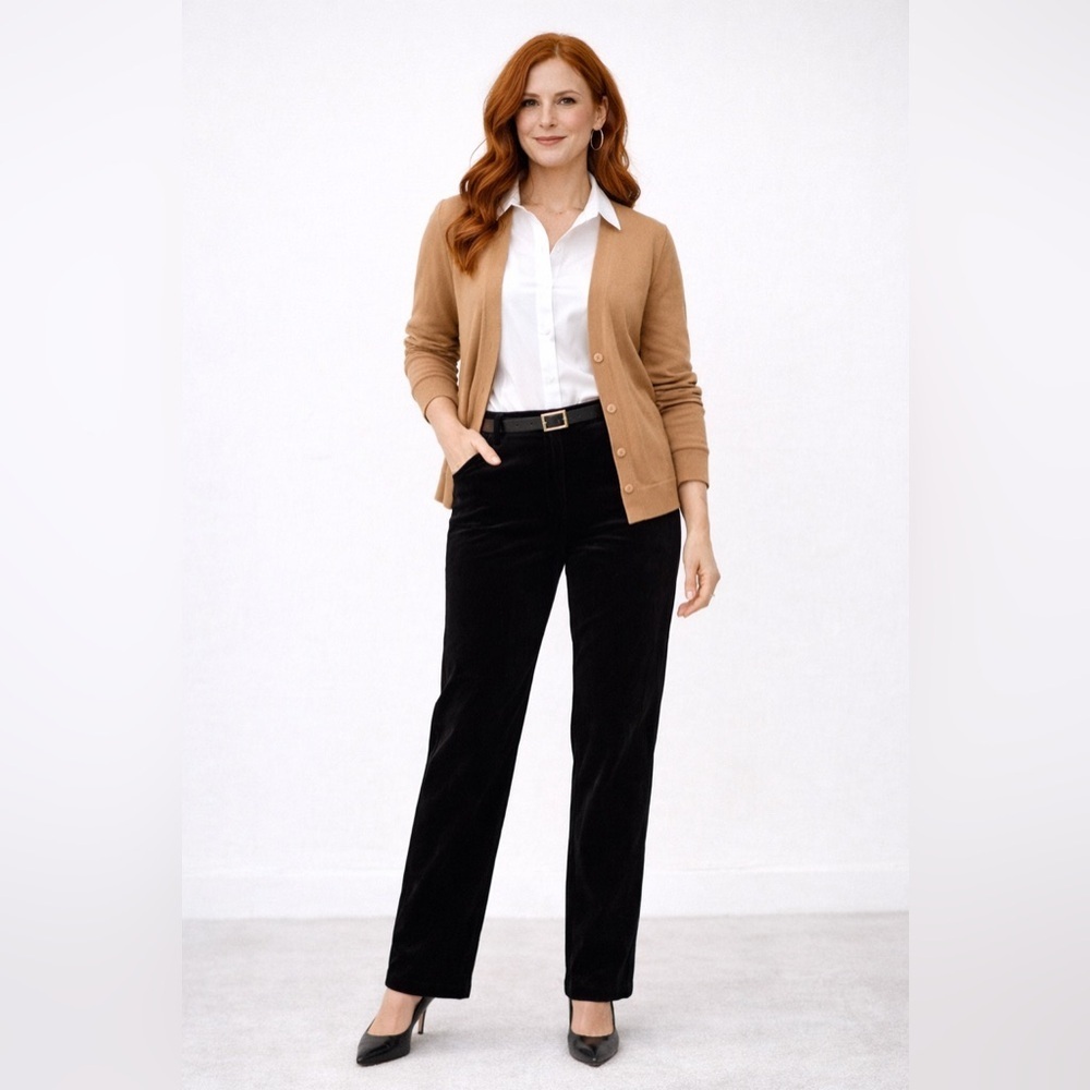 Talbots Women Black Velvet Straight Leg Pants Sz 6 Classic Career Dress Trousers